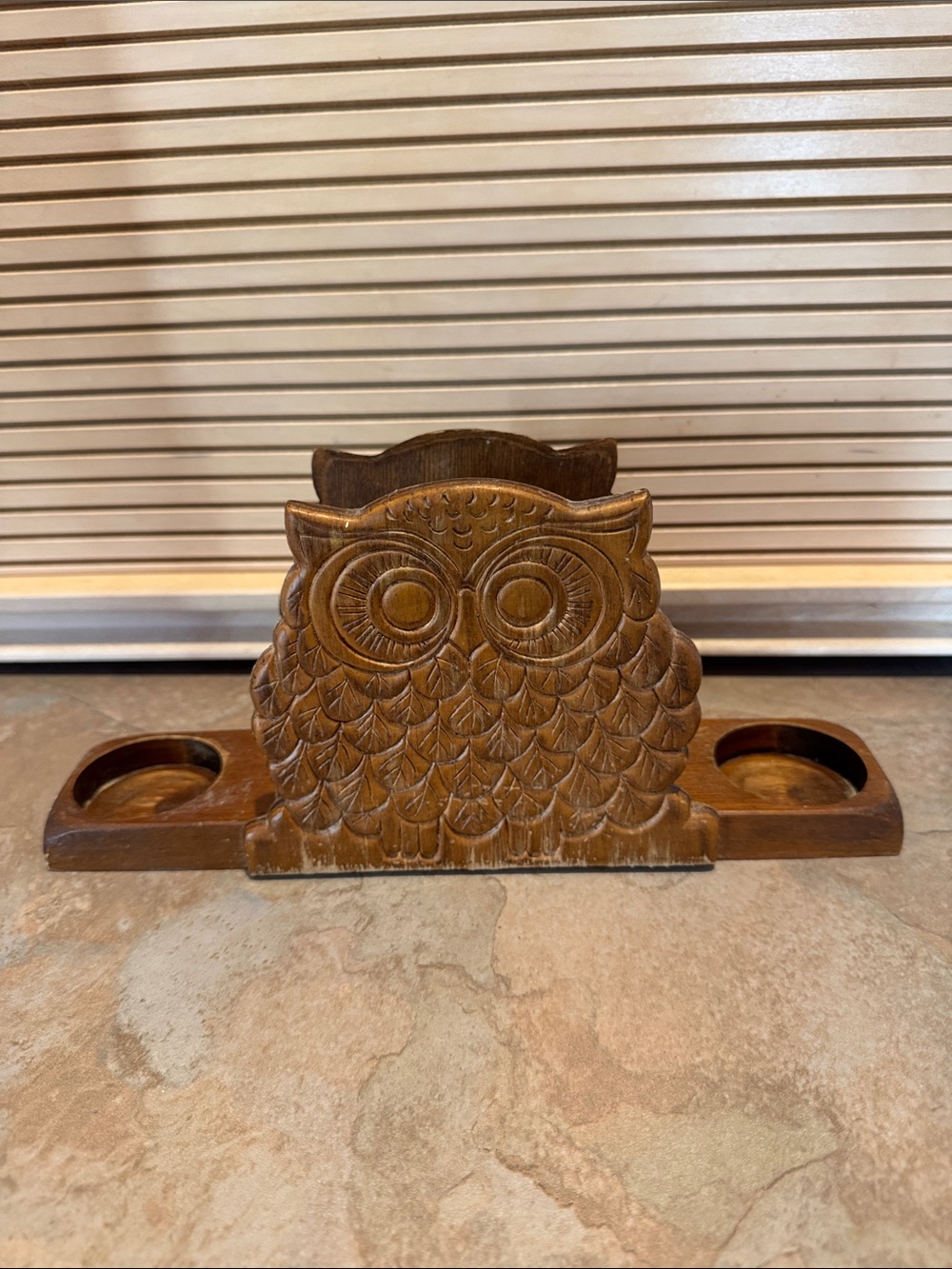 Handcrafted Owl Wooden Napkin & Condiment Holder - Brown